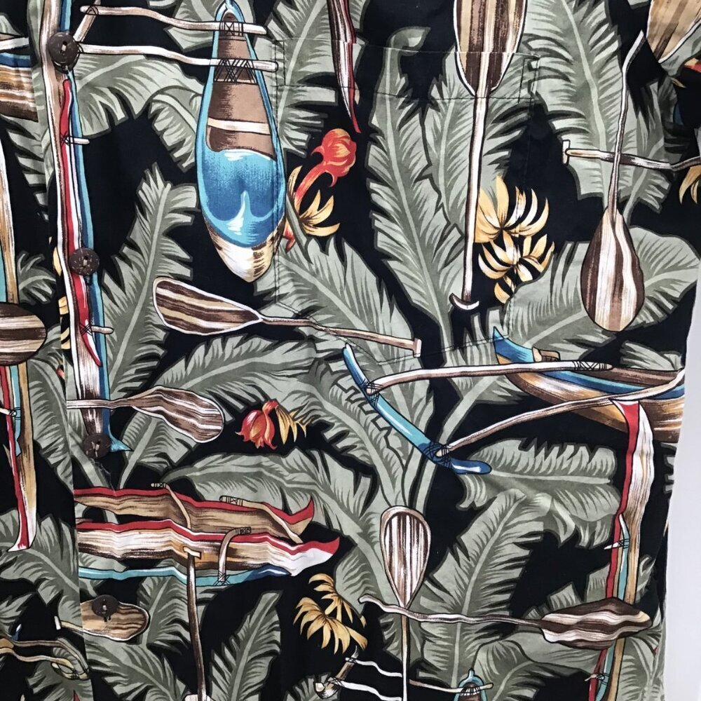 VTG Men's 2XL Hawaiian Shirt Hilo Hatties Palms Canoes Button Down Green Brown - Picture 5 of 9